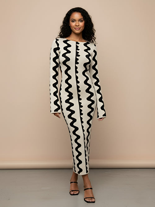 Zara–Wave Knit Dress - Vessita