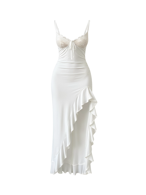 Nina-Ruffle High Slit Gown - Vessita