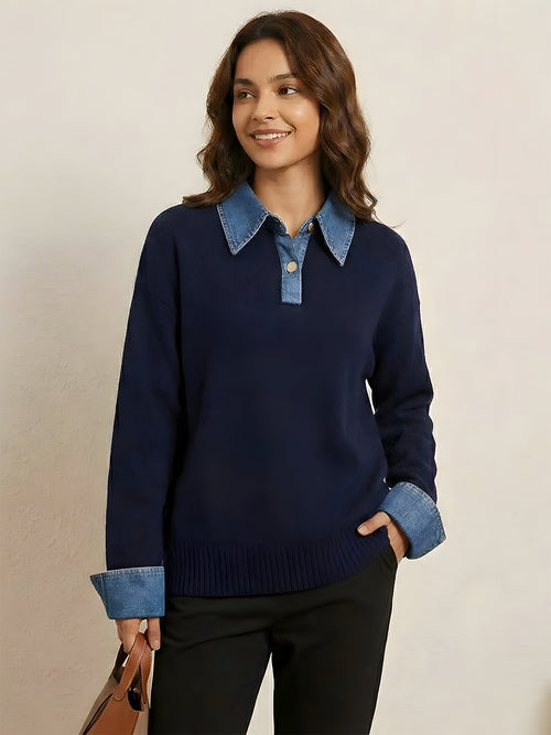 Lina-Denim Collar Knit