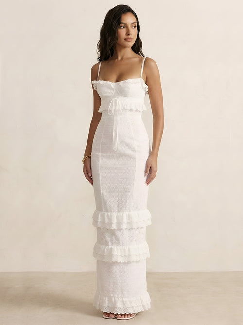 Nira-Eyelet Ruffle Maxi - Vessita