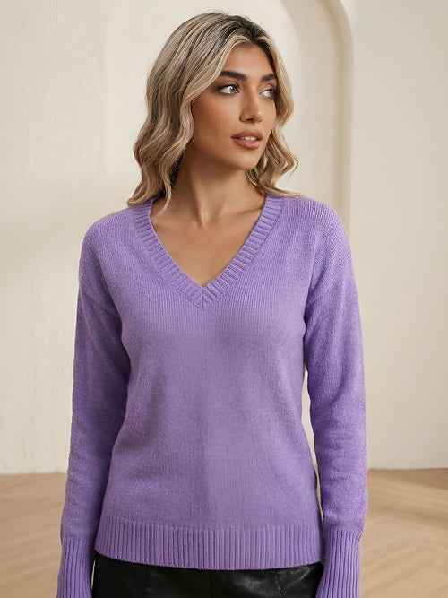 Risa–V Cut Sweater - Vessita