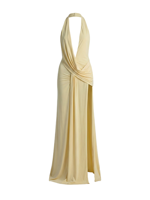 Lia-Lemon Halter Gown - Vessita