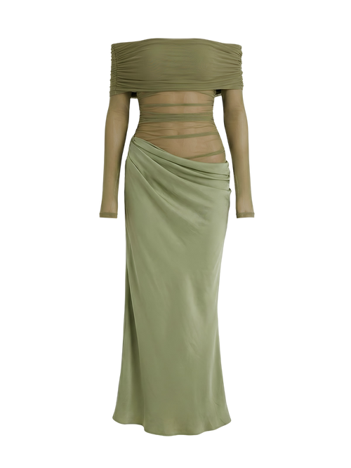 Eliya-Mesh Drape Gown