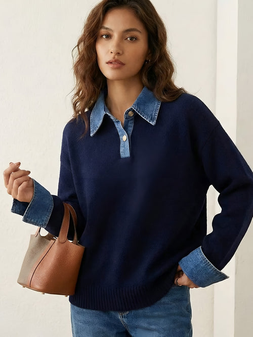 Lina-Denim Collar Knit