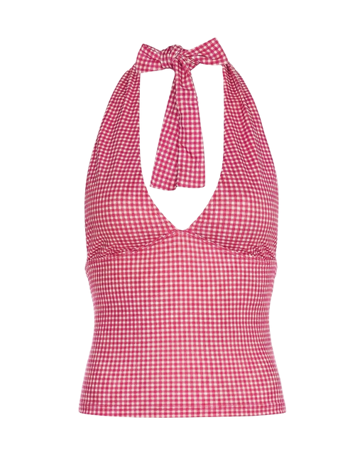 Mila-Gingham Halter Top