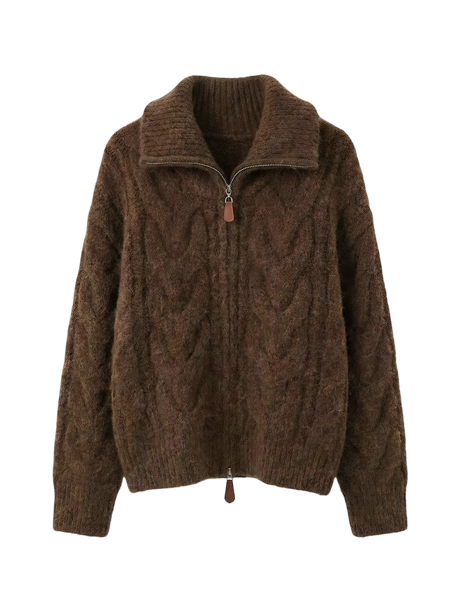 Ayla-Cable Knit Zip - Vessita