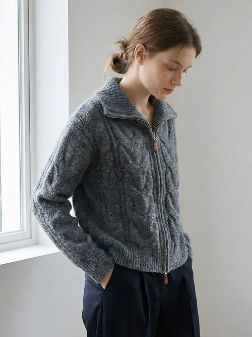 Ayla-Cable Knit Zip - Vessita