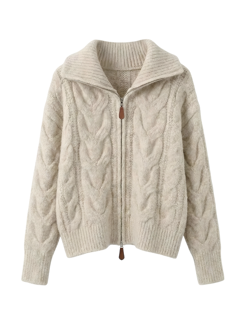 Ayla-Cable Knit Zip - Vessita