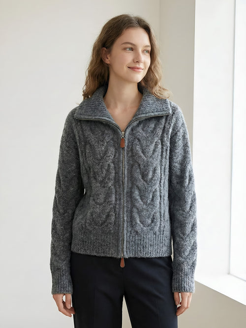 Ayla-Cable Knit Zip - Vessita