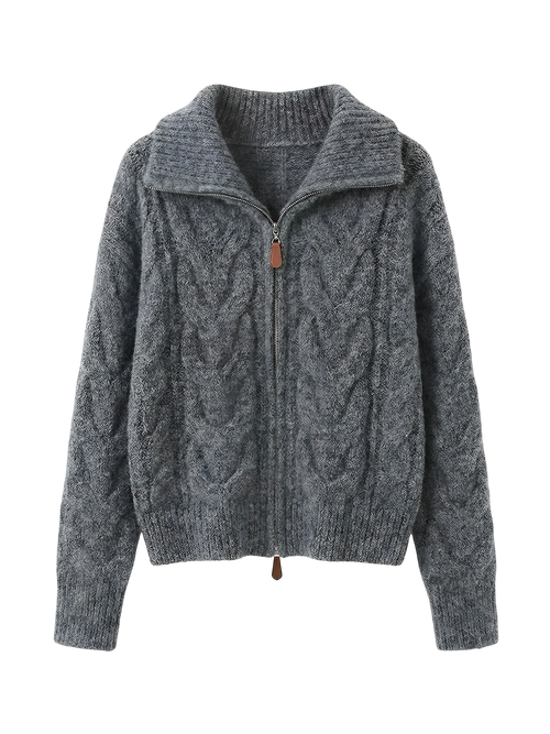 Ayla-Cable Knit Zip - Vessita