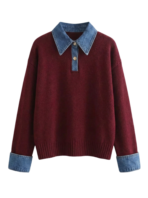 Lina-Denim Collar Knit