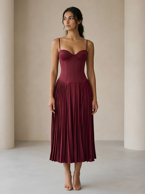 Rani-Satin Pleat Dress - Vessita