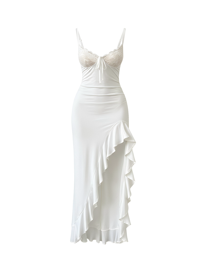 Nina-Ruffle High Slit Gown - Vessita