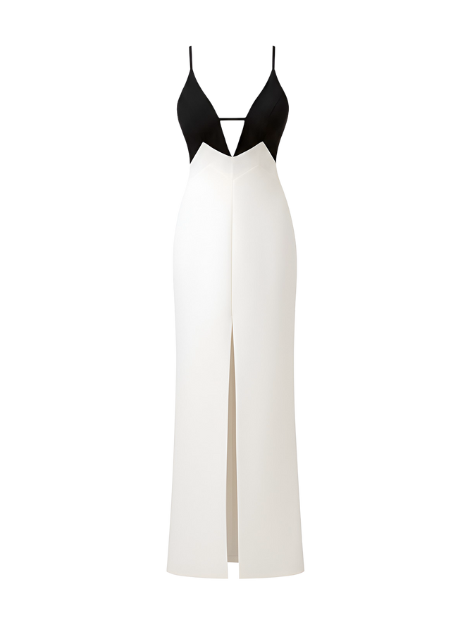 Lina-Contrast Slit Dress