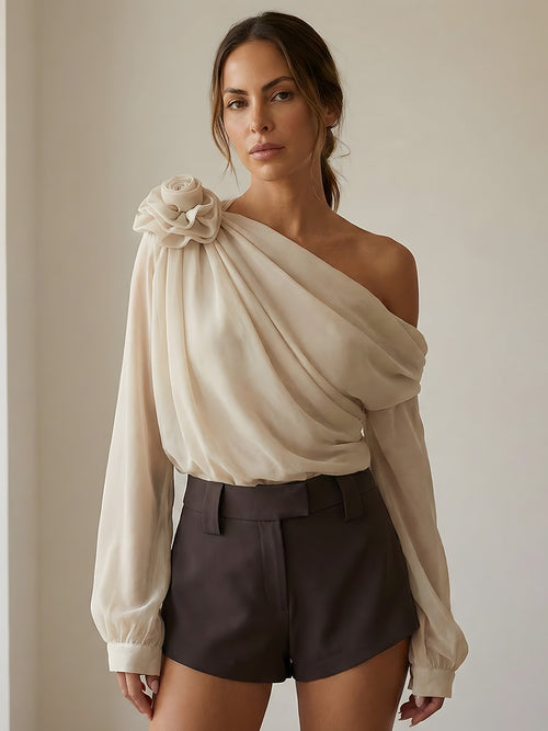 Lina–Draped Floral Top - Vessita