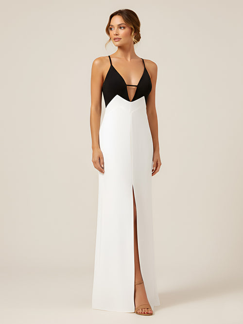 Lina-Contrast Slit Dress