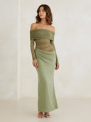 Eliya-Mesh Drape Gown