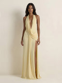 Lia-Lemon Halter Gown - Vessita