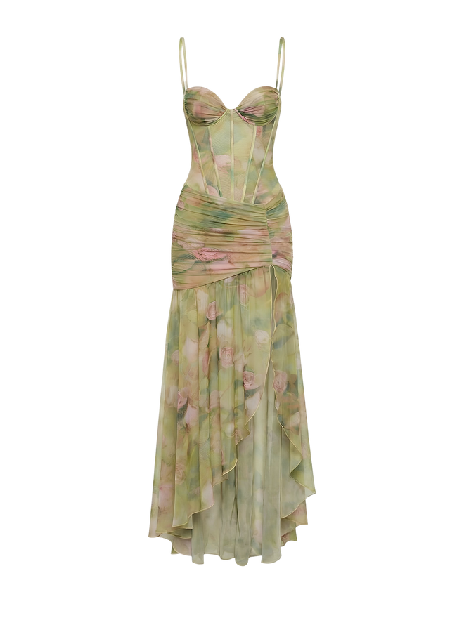 Elva-Ruffle Slit Dress