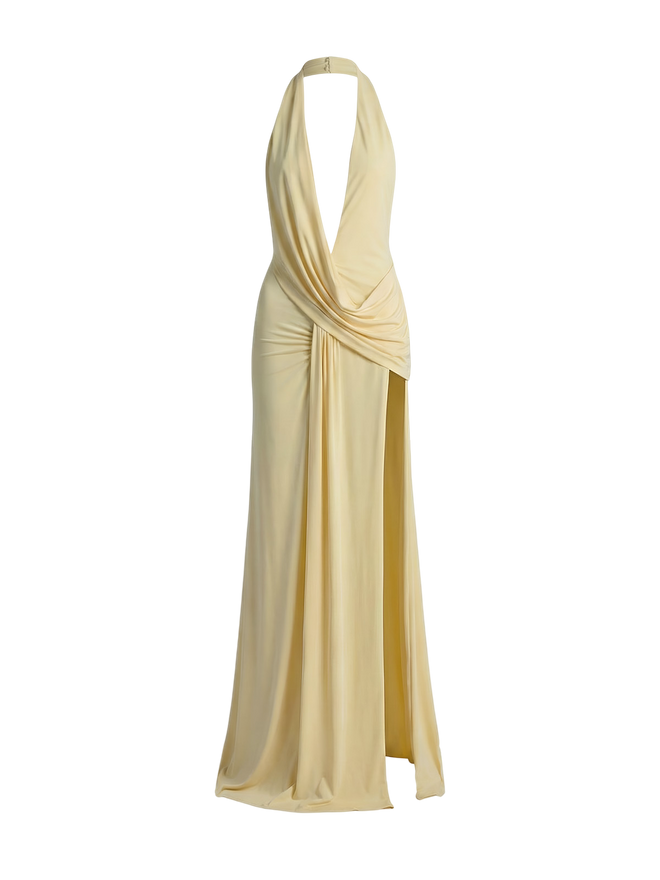 Lia-Lemon Halter Gown - Vessita