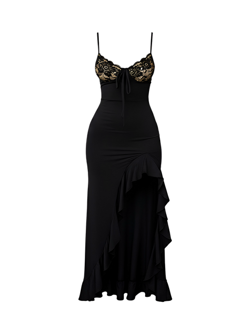Nina-Ruffle High Slit Gown - Vessita