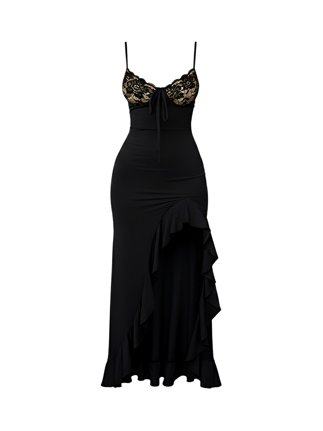 Nina-Ruffle High Slit Gown - Vessita