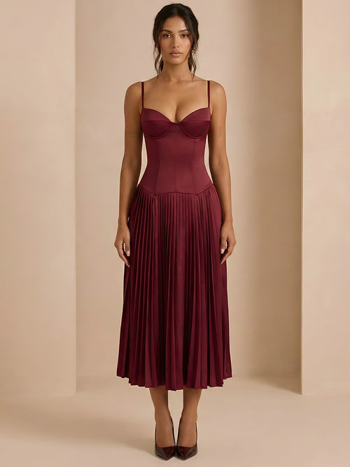 Rani-Satin Pleat Dress - Vessita