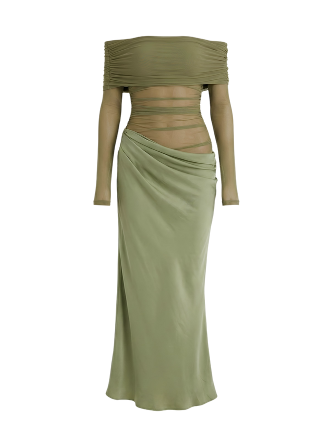 Eliya-Mesh Drape Gown
