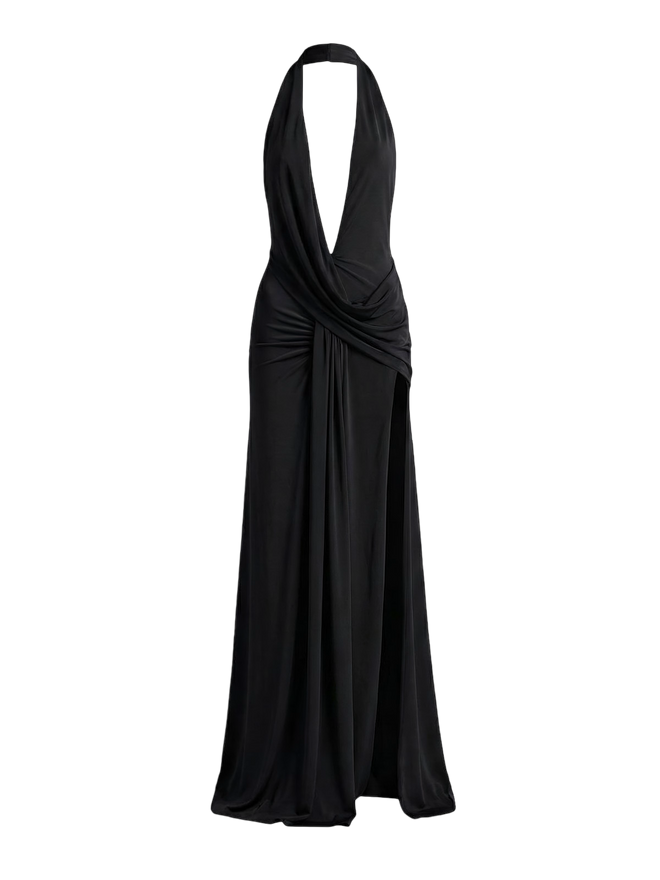 Lia-Lemon Halter Gown - Vessita