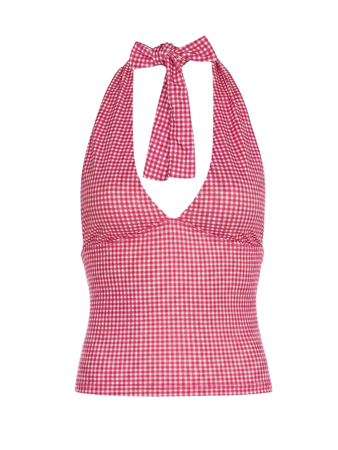 Mila-Gingham Halter Top