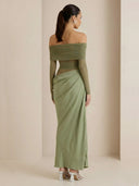 Eliya-Mesh Drape Gown