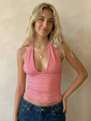 Mila-Gingham Halter Top