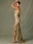 Elisa-Ruffle Slit Dress