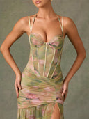 Elisa-Ruffle Slit Dress