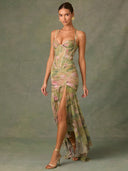 Elisa-Ruffle Slit Dress