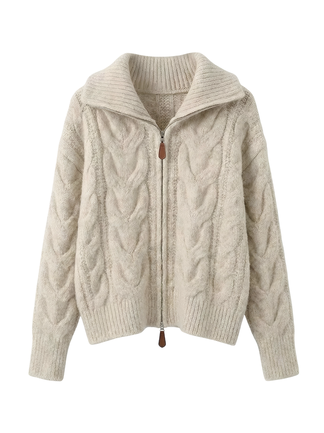Ayla-Cable Knit Zip - Vessita