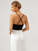 Lina-Contrast Slit Dress