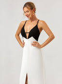 Lina-Contrast Slit Dress