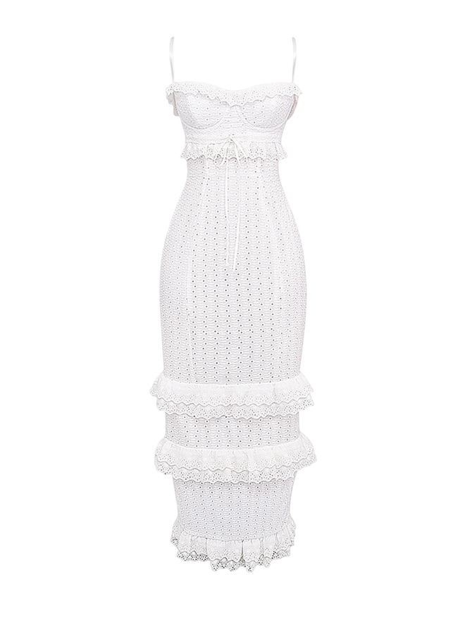 Nira-Eyelet Ruffle Maxi - Vessita