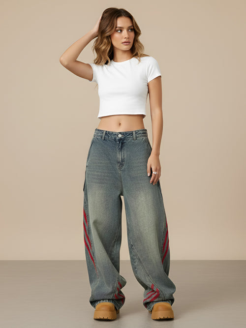 Ivy-Stripe Wide Jeans