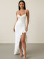 Nina-Ruffle High Slit Gown - Vessita