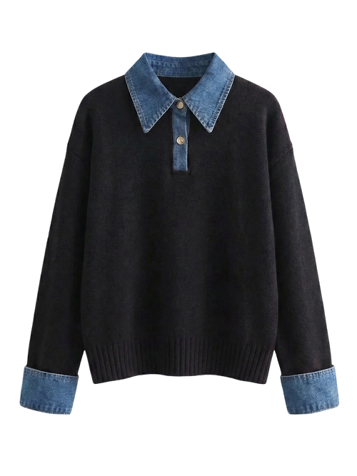Lina-Denim Collar Knit