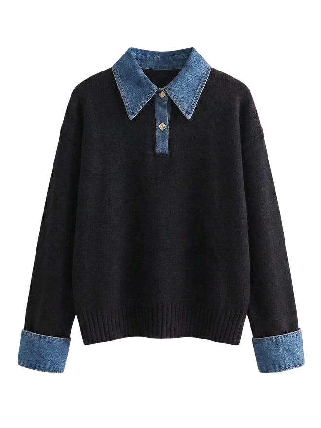 Lina-Denim Collar Knit