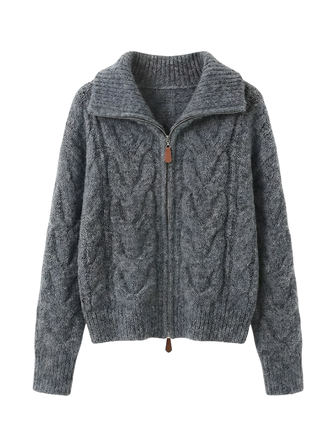 Ayla-Cable Knit Zip - Vessita