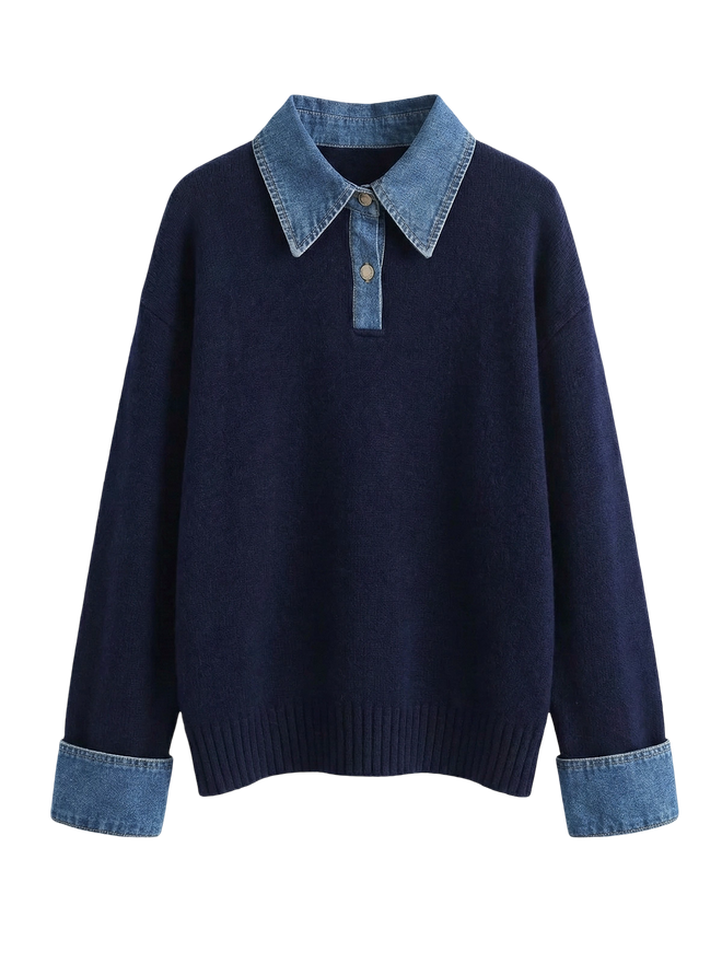 Lina-Denim Collar Knit