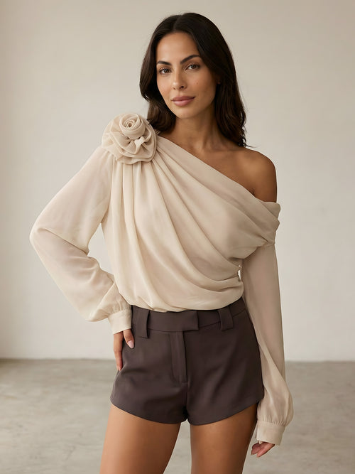 Lina–Draped Floral Top - Vessita
