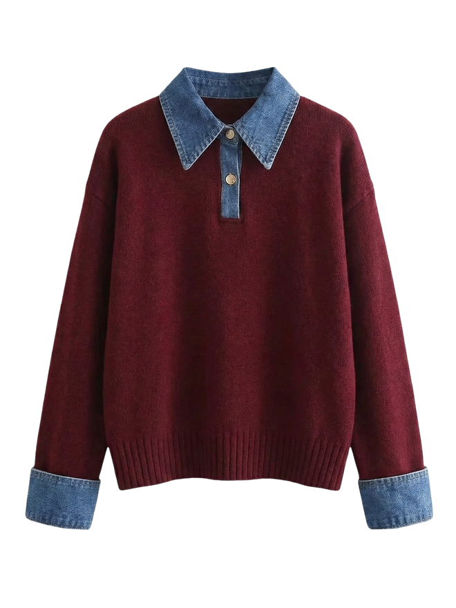 Lina-Denim Collar Knit