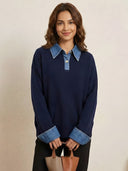 Lina-Denim Collar Knit