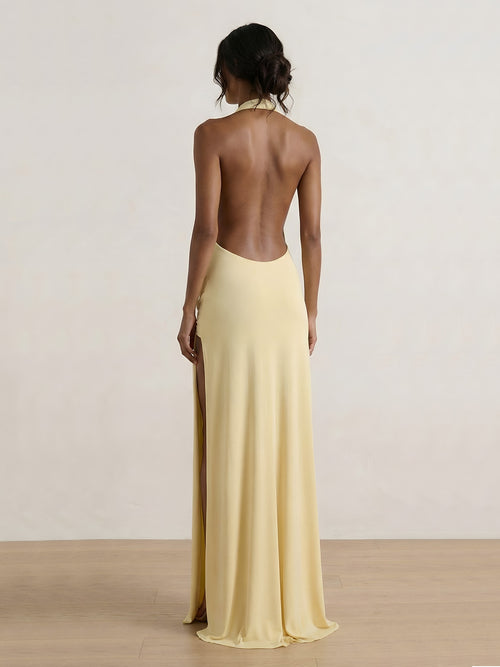 Lia-Lemon Halter Gown - Vessita