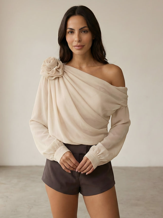 Lina–Draped Floral Top - Vessita